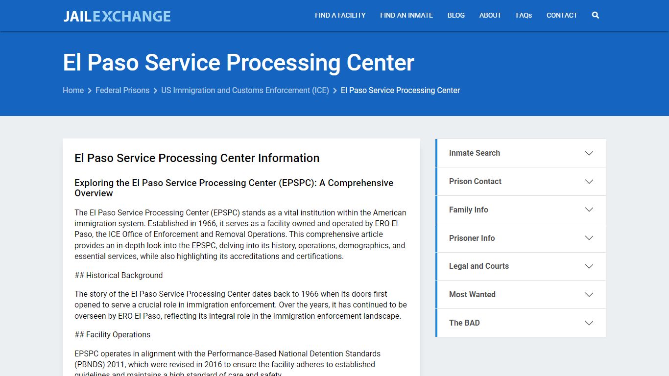 Federal Inmate Search - El Paso Service Processing Center - Jail Exchange
